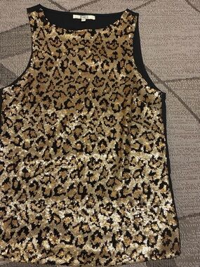 BB Dakota Gold and Black Sequin Leopard Muscle Tee